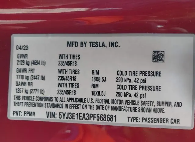 5YJ3E1EA3PF568681 2023 2023 Tesla Model 3- Rear-Wheel Drive 9