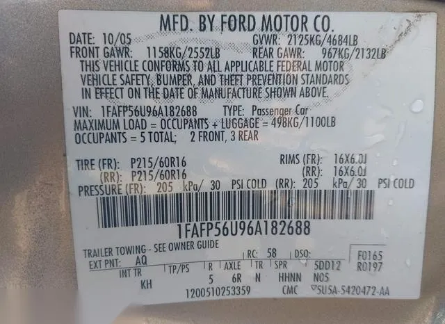 1FAFP56U96A182688 2006 2006 Ford Taurus- Sel 9