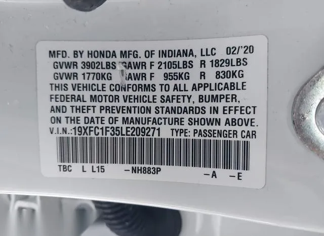 19XFC1F35LE209271 2020 2020 Honda Civic- EX 9