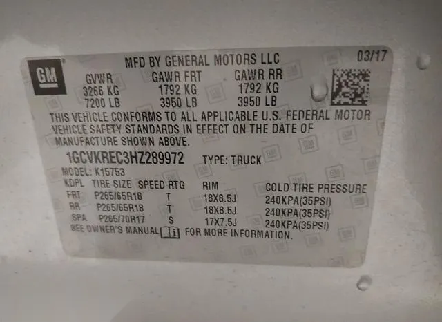 1GCVKREC3HZ289972 2017 2017 Chevrolet Silverado 1500- 1LT 9