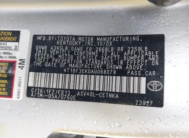 4T1BF3EK0AU068078 2010 2010 Toyota Camry 9