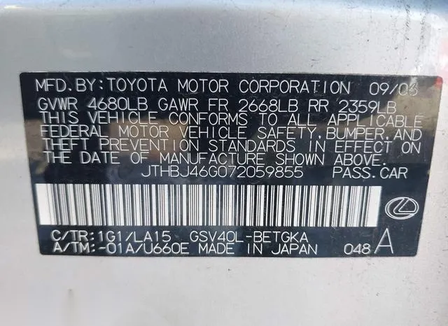 JTHBJ46G072059855 2007 2007 Lexus ES- 350 9