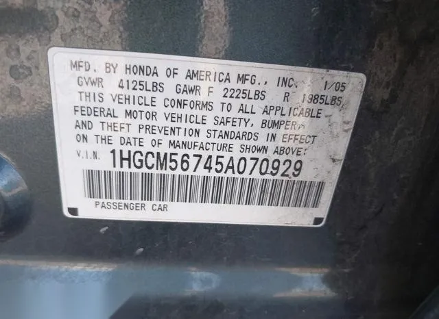 1HGCM56745A070929 2005 2005 Honda Accord- 2-4 EX 9