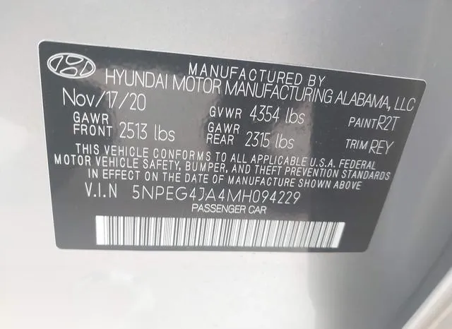 5NPEG4JA4MH094229 2021 2021 Hyundai Sonata- SE 9