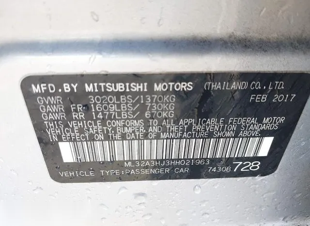 ML32A3HJ3HH021963 2017 2017 Mitsubishi Mirage- ES 9