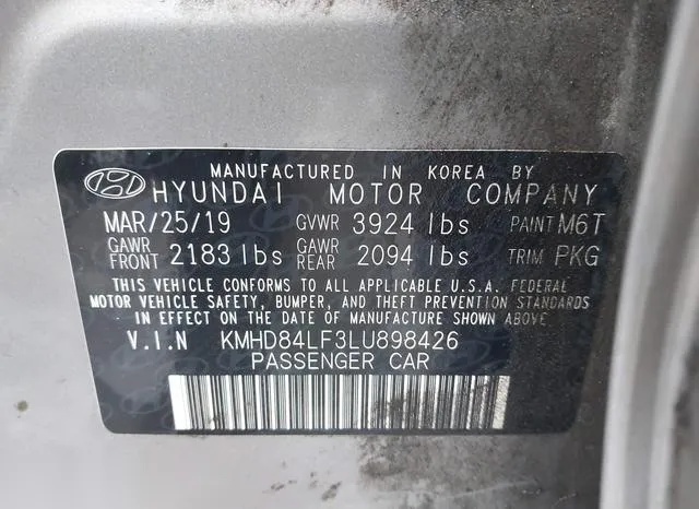 KMHD84LF3LU898426 2020 2020 Hyundai Elantra- Value Edition 9