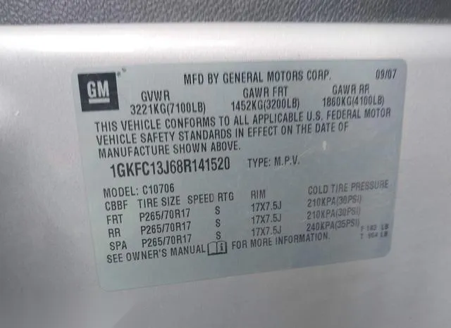 1GKFC13J68R141520 2008 2008 GMC Yukon- Slt 9