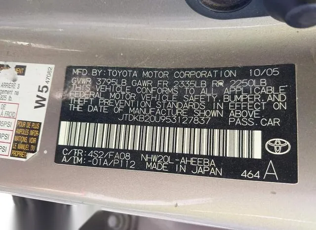 JTDKB20U953127837 2005 2005 Toyota Prius 9