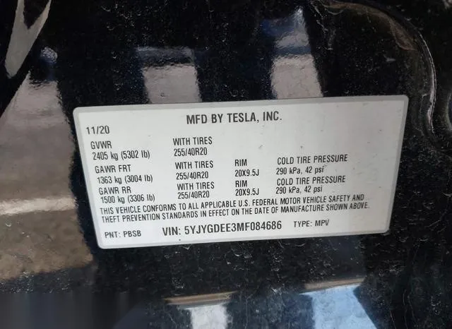 5YJYGDEE3MF084686 2021 2021 Tesla Model Y- Long Range Dual 9