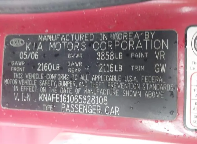 KNAFE161065328108 2006 2006 KIA Spectra- 5 Door 9