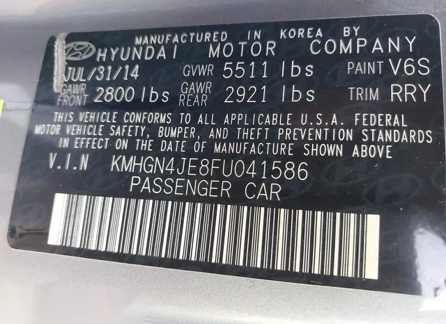 KMHGN4JE8FU041586 2015 2015 Hyundai Genesis- 3-8 7