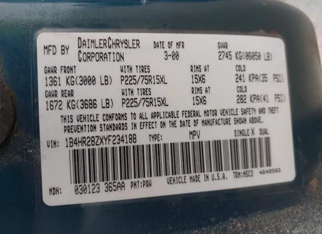 1B4HR28ZXYF234188 2000 2000 Dodge Durango 9