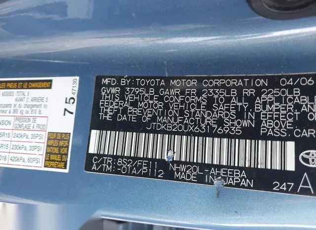 JTDKB20UX63176935 2006 2006 Toyota Prius 9