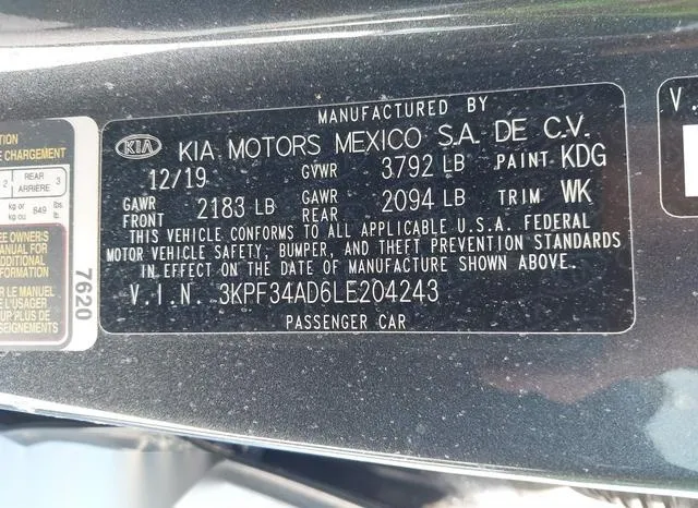 3KPF34AD6LE204243 2020 2020 KIA Forte- Gt-Line 9