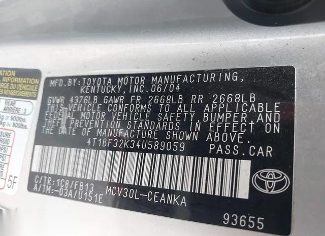 4T1BF32K34U589059 2004 2004 Toyota Camry- Le/Xle/Se 9