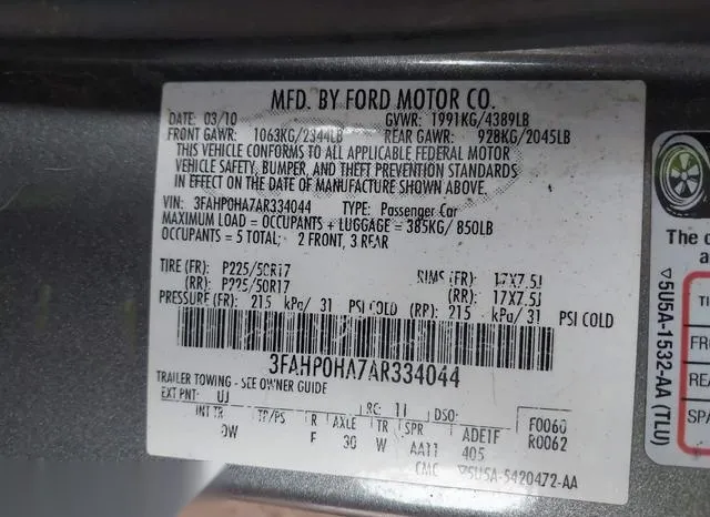 3FAHP0HA7AR334044 2010 2010 Ford Fusion- SE 9