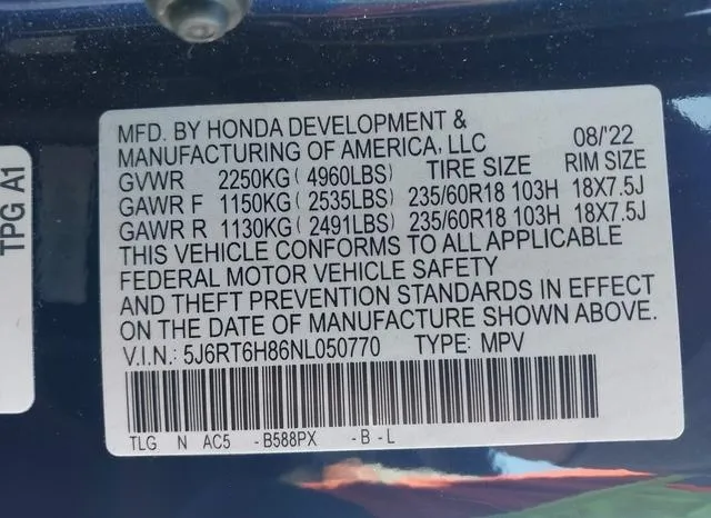 5J6RT6H86NL050770 2022 2022 Honda CR-V- Hybrid Ex-L 9