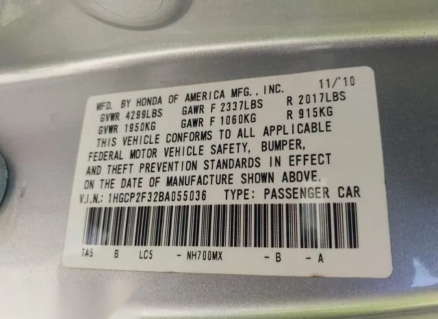 1HGCP2F32BA055036 2011 2011 Honda Accord- 2-4 LX 9