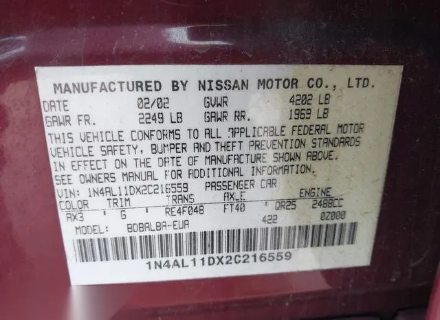 1N4AL11DX2C216559 2002 2002 Nissan Altima- 2-5 SL 9