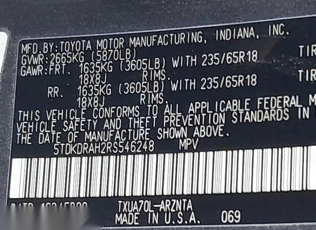 5TDKDRAH2RS546248 2024 2024 Toyota Highlander- LE 9