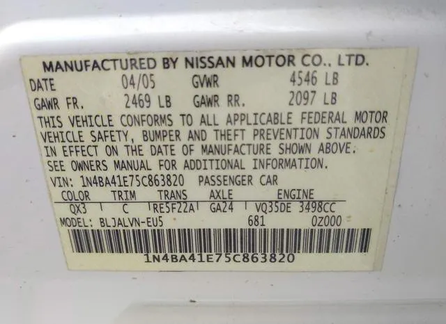 1N4BA41E75C863820 2005 2005 Nissan Maxima- 3-5 SL 9