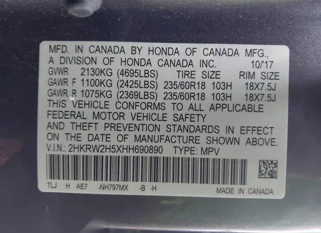 2HKRW2H5XHH690890 2017 2017 Honda CR-V- EX 9