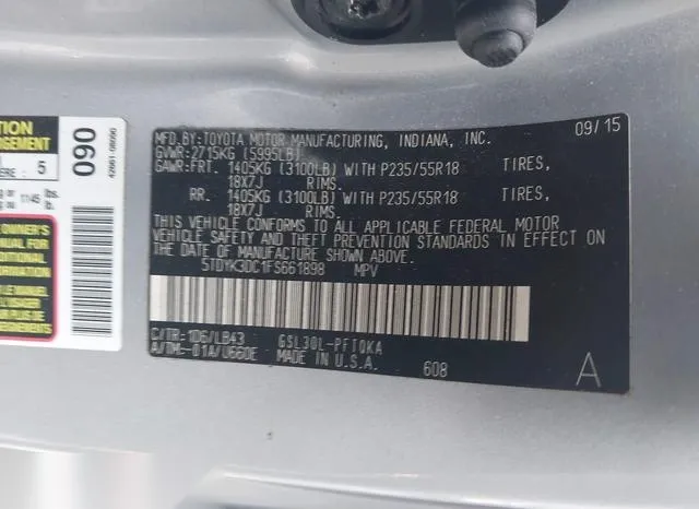 5TDYK3DC1FS661898 2015 2015 Toyota Sienna- Limited Premium 9