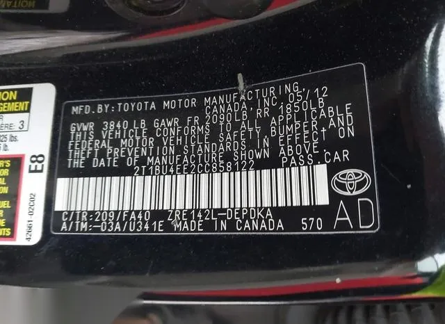 2T1BU4EE2CC858122 2012 2012 Toyota Corolla- L 9