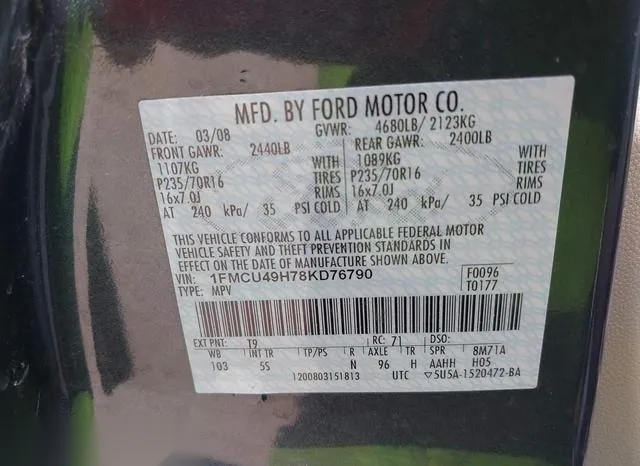 1FMCU49H78KD76790 2008 2008 Ford Escape Hybrid 9