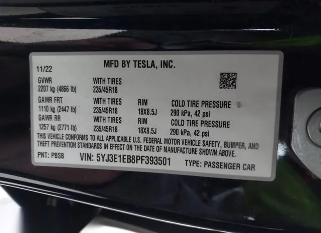 5YJ3E1EB8PF393501 2023 2023 Tesla Model 3- Long Range Dual 9