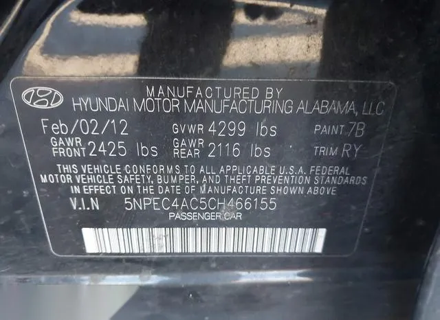 5NPEC4AC5CH466155 2012 2012 Hyundai Sonata- Limited 9