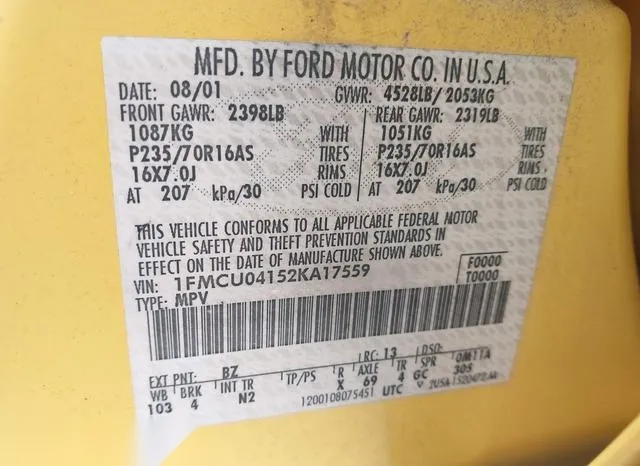 1FMCU04152KA17559 2002 2002 Ford Escape- Xlt 9