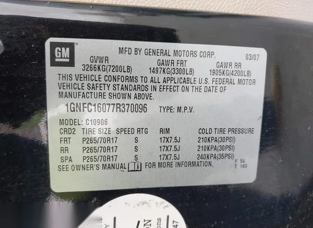 1GNFC16077R370096 2007 2007 Chevrolet Suburban- C1500 9