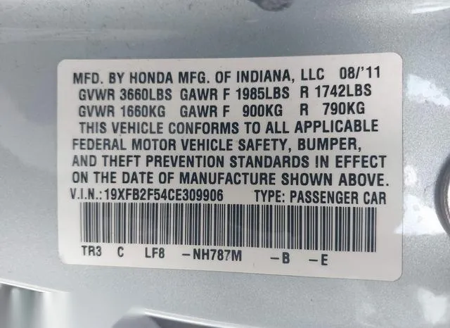 19XFB2F54CE309906 2012 2012 Honda Civic- LX 9