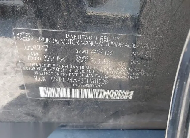 5NPE24AF3JH611008 2018 2018 Hyundai Sonata- SE 9