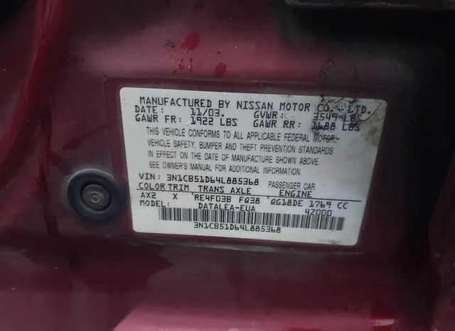 3N1CB51D64L885368 2004 2004 Nissan Sentra- 1-8S 9