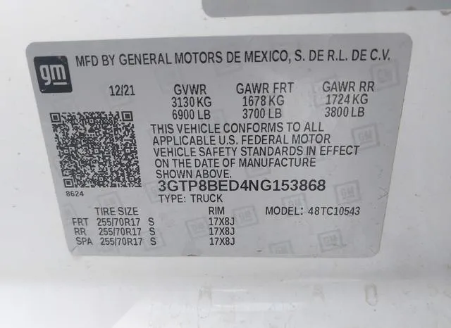 3GTP8BED4NG153868 2022 2022 GMC Sierra- 1500 Limited 2Wd  S 9