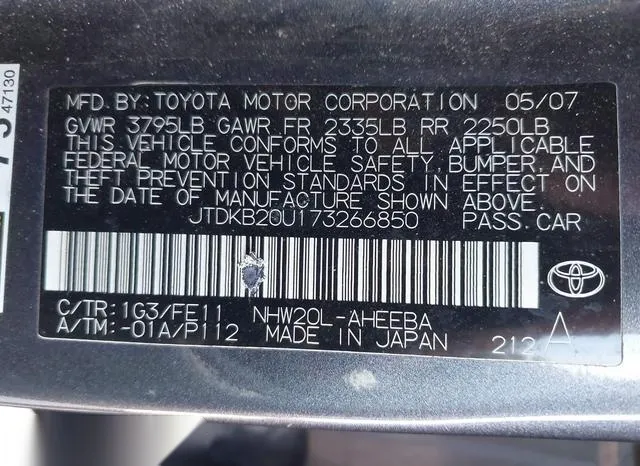 JTDKB20U173266850 2007 2007 Toyota Prius 9