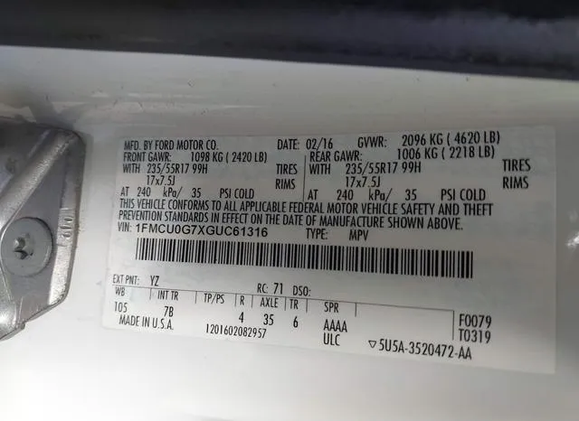 1FMCU0G7XGUC61316 2016 2016 Ford Escape- SE 9