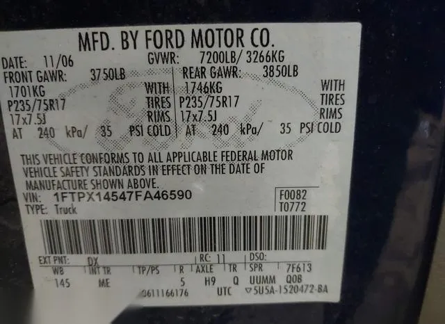 1FTPX14547FA46590 2007 2007 Ford F-150- Fx4/Lariat/Xl/Xlt 9