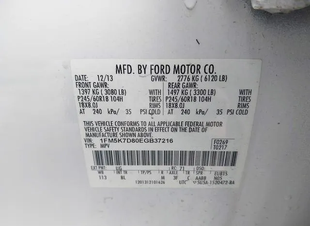 1FM5K7D80EGB37216 2014 2014 Ford Explorer- Xlt 9