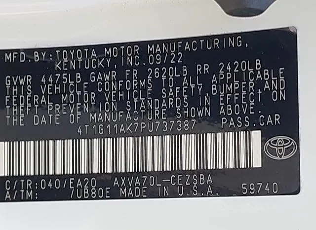 4T1G11AK7PU737387 2023 2023 Toyota Camry- SE 9