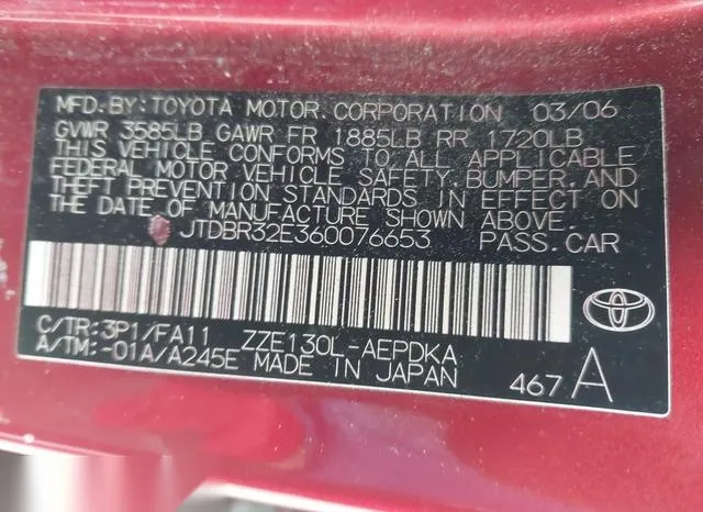 JTDBR32E360076653 2006 2006 Toyota Corolla- CE 9