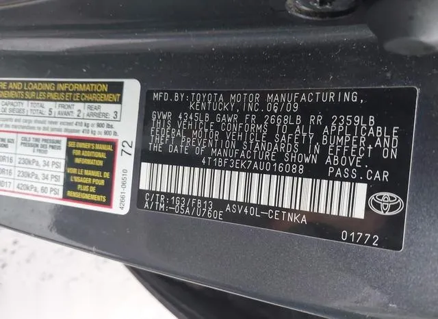 4T1BF3EK7AU016088 2010 2010 Toyota Camry- LE 9