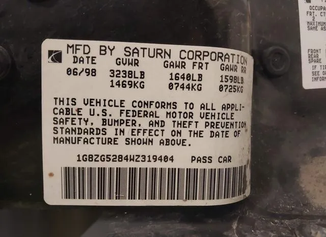 1G8ZG5284WZ319404 1998 1998 Saturn SL- 1 9