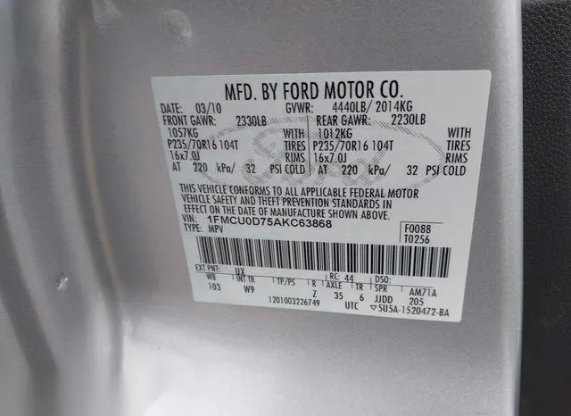 1FMCU0D75AKC63868 2010 2010 Ford Escape- Xlt 9