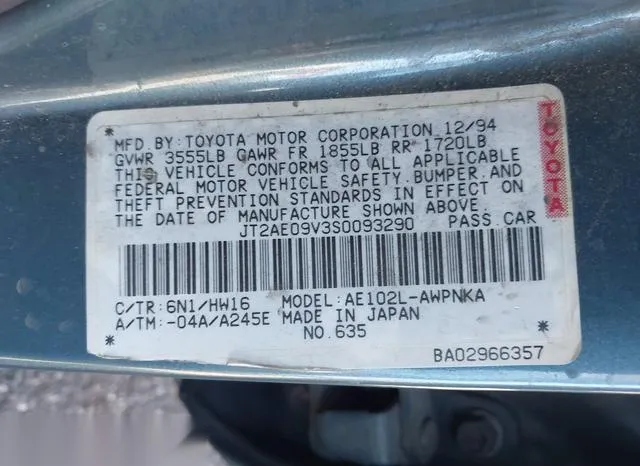 JT2AE09V3S0093290 1995 1995 Toyota Corolla- DX 9