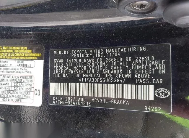 4T1FA38P55U053847 2005 2005 Toyota Camry- Solara Sle 9