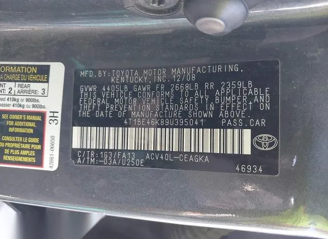 4T1BE46K89U395041 2009 2009 Toyota Camry- Xle 9