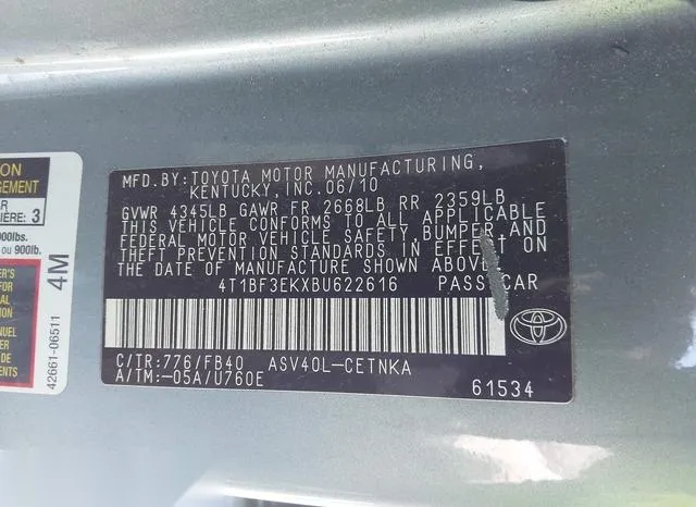 4T1BF3EKXBU622616 2011 2011 Toyota Camry- LE 9